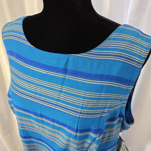 Vintage 90s Tank Top Blouse Size 16 Womens Stripe Blue Button Back Spring Summer - Picture 3 of 13
